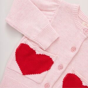 NWOT - Pink Chicken - Baby Girls Pocket Sweater, Red Hearts (3/6M)